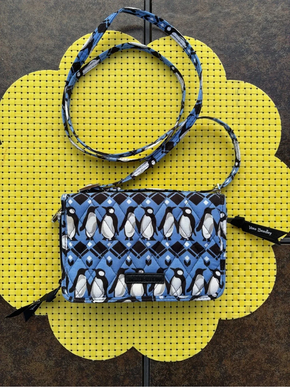 Vera Bradley Penguins Intarsia Blue RFID 3-in-1 Crossbody, Wristlet or Wallet